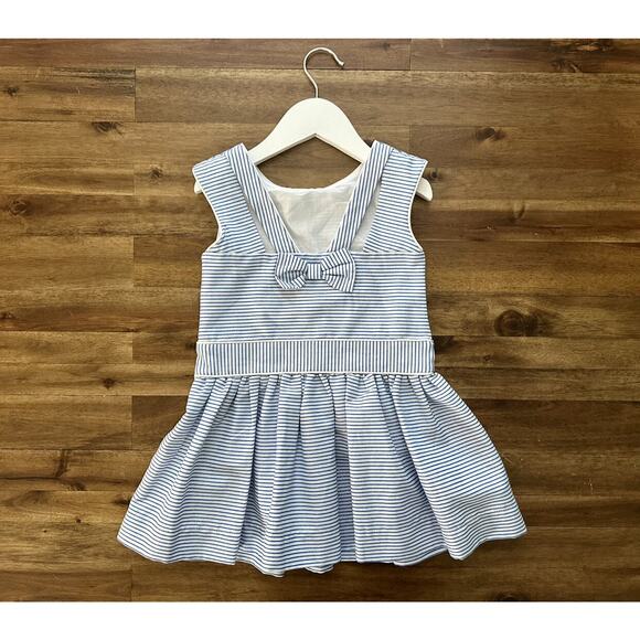 Mayoral Blue White Striped Sleeveless Lurex Bow Dress European Preppy 4 - Picture 9 of 9